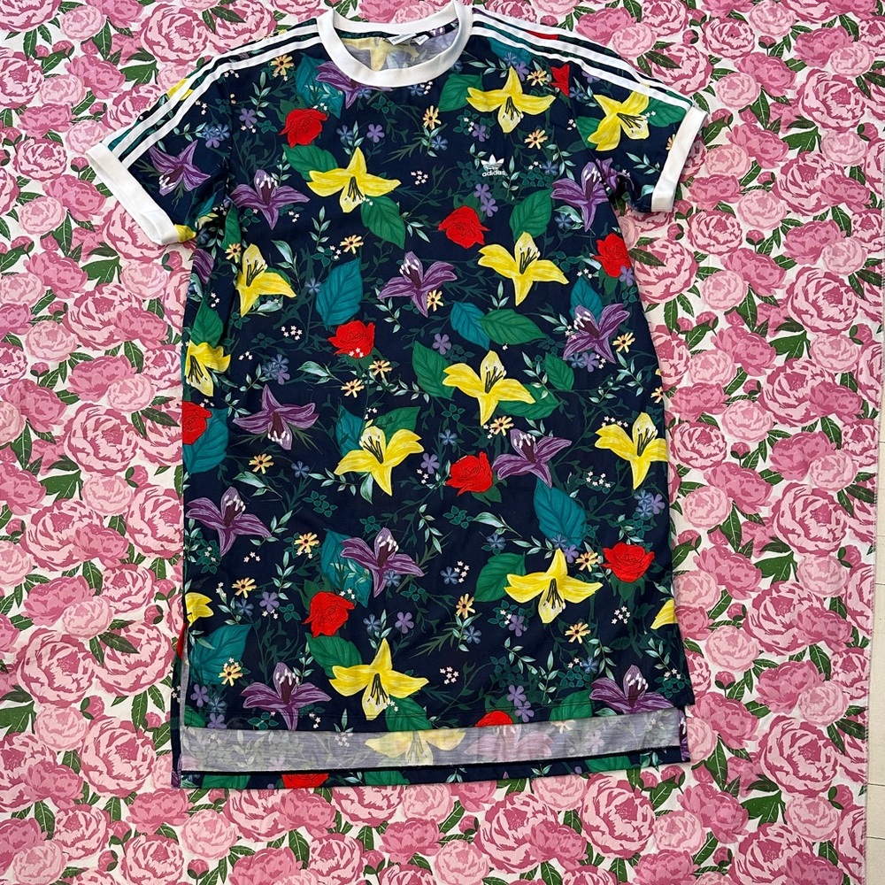 Adidas Floral Print Shirt Dress with Multicolor Blooms